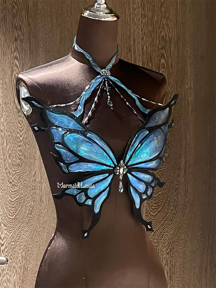 Morpho Menelaus Butterfly Porcelain Resin Mermaid Corset Bra Top Cospl