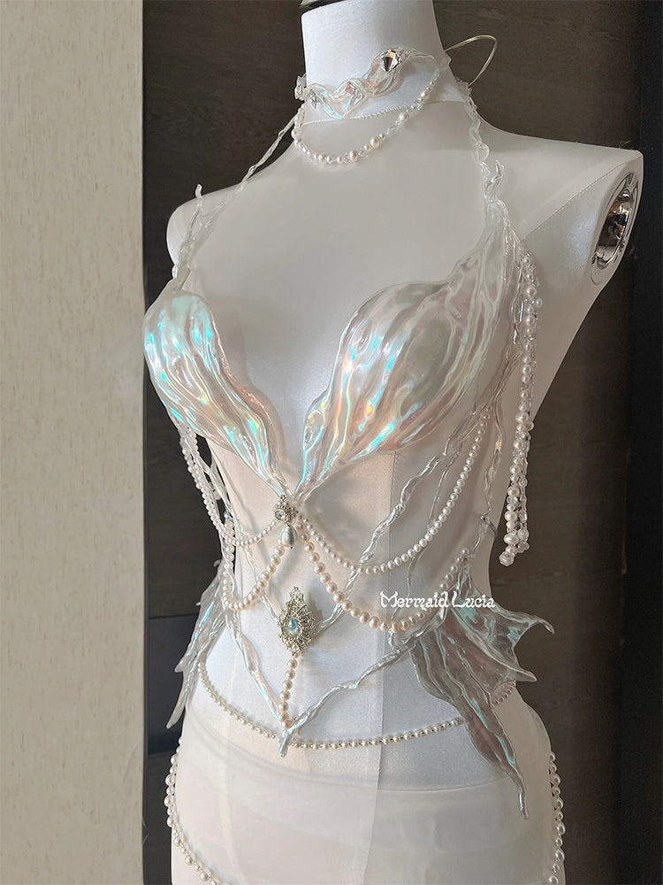 Luminous Seashell Siren Angel Resin Mermaid Corset Bra Top Cosplay Cos