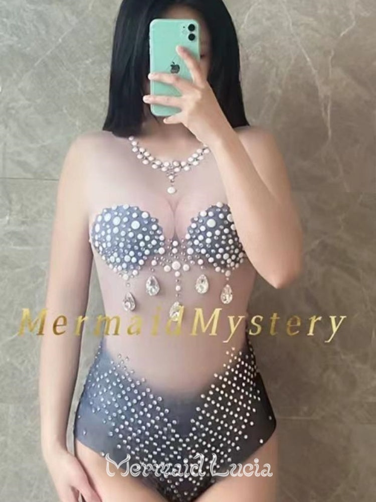 Mermaid Mystery Pearl Rhinestone Bodysuit