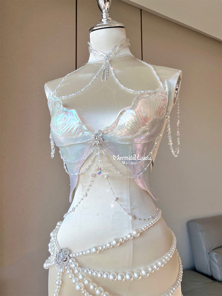Nitho light blue corset. Handmade crystals and pearls bustier