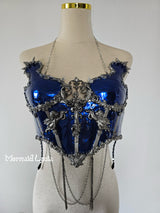 Royal Blue Silver Edges Marble Resin Corset Bra Top Costume Patent-Protected