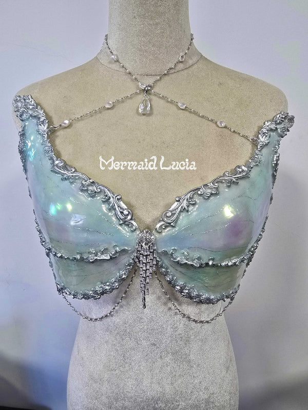 Dreamy blue pink silver butterfly shell Resin Top Costume Patent-Protected