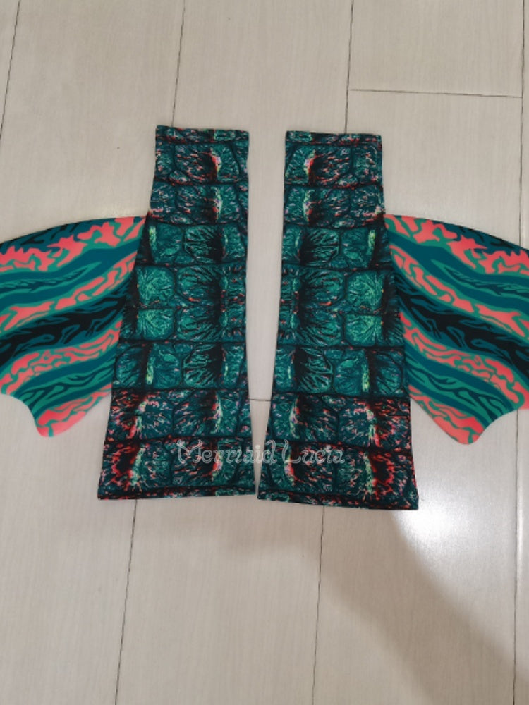 Crocodile print fishtail green shadow illusion suit
