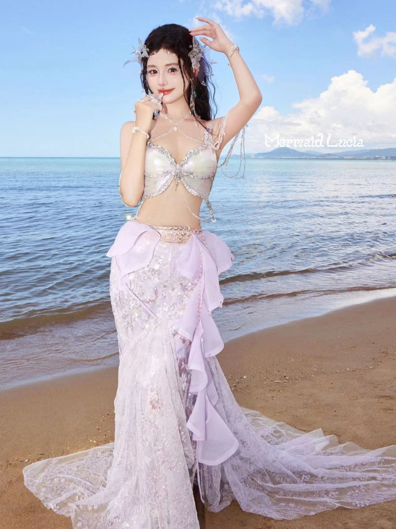 Mermaid Costume Bra and Skirt Mermaid Skirt Seashell Bra Purple