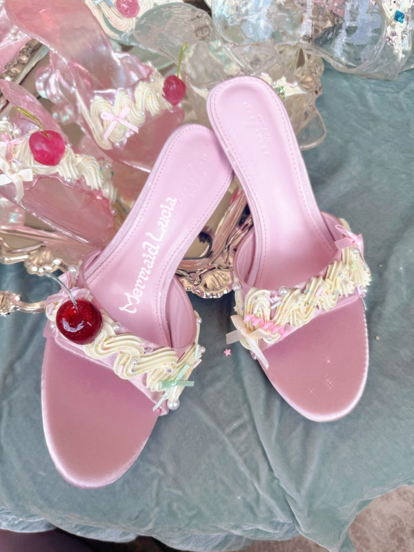 Cherry Cream Pudding Embellished Mules Shoes