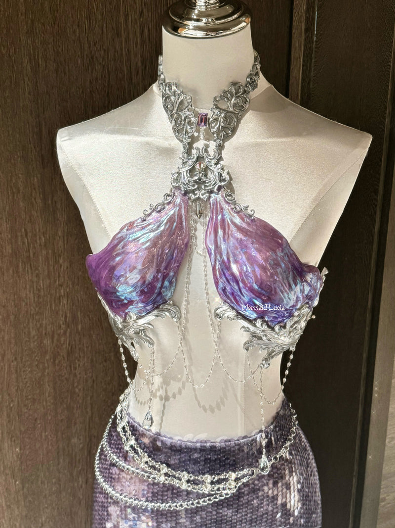 Purple Regal Empress Resin Porcelain Mermaid Corset Bra Top Cosplay Costume Patent-Protected