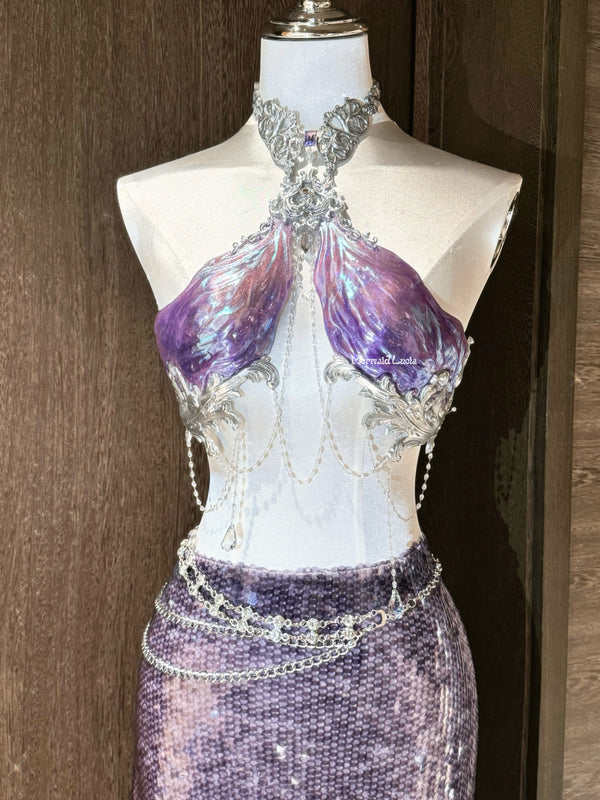 Purple Regal Empress Resin Porcelain Mermaid Corset Bra Top Cosplay Costume Patent-Protected