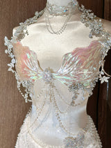 Iridescent Ocean Bloom Resin Porcelain Mermaid Corset Bra Top Cosplay Costume Patent-Protected