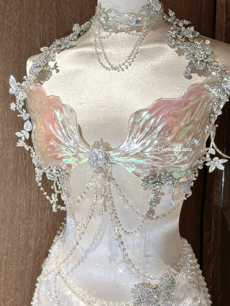 Iridescent Ocean Bloom Resin Porcelain Mermaid Corset Bra Top Cosplay Costume Patent-Protected