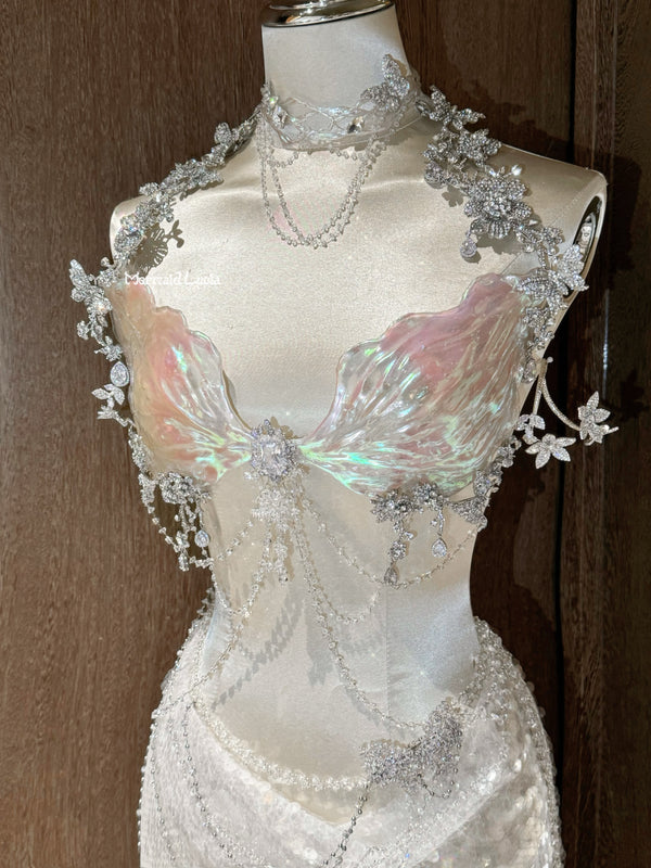 Iridescent Ocean Bloom Resin Porcelain Mermaid Corset Bra Top Cosplay Costume Patent-Protected