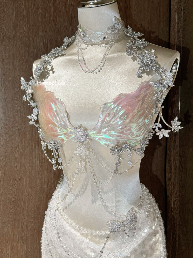 Iridescent Ocean Bloom Resin Porcelain Mermaid Corset Bra Top Cosplay Costume Patent-Protected