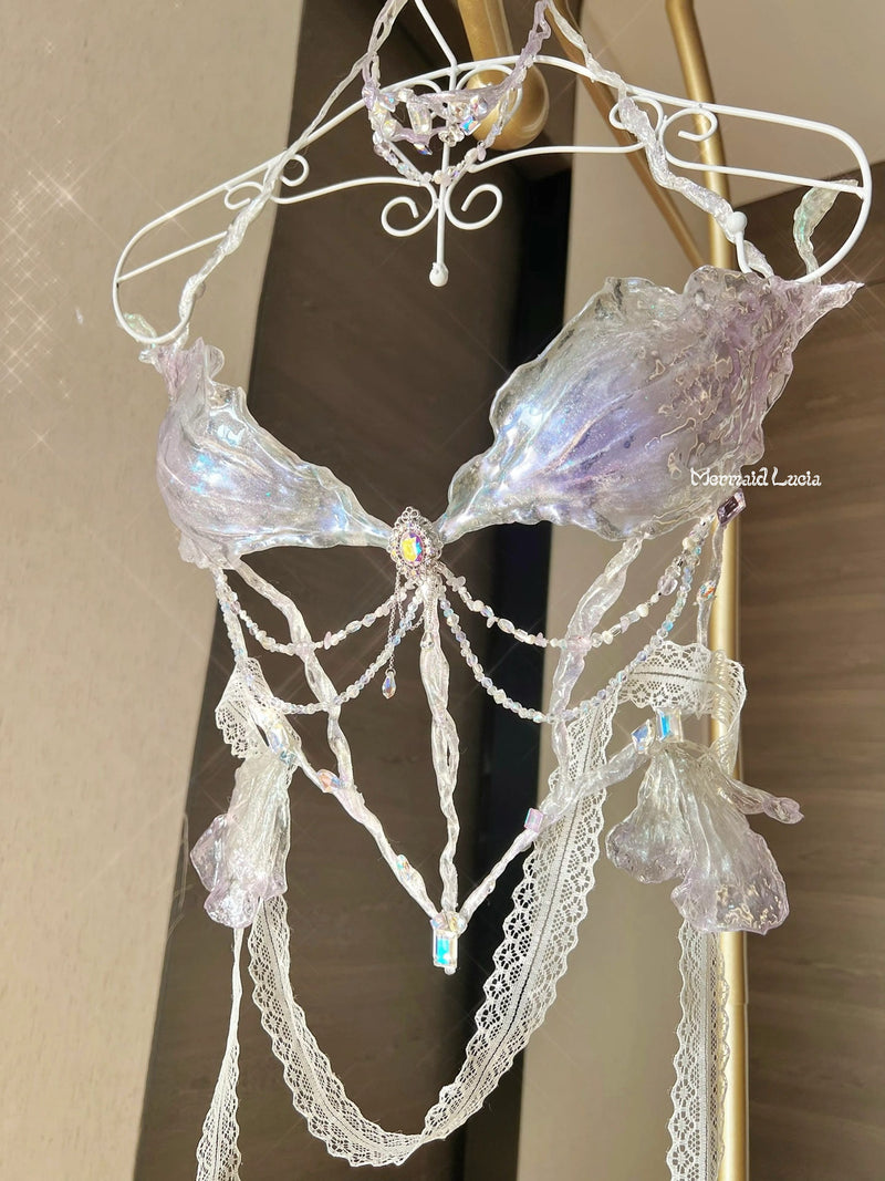 Sparkly Bling Crystal Mermaid Bra Top In Lilac Custom Festival Summer New  XL