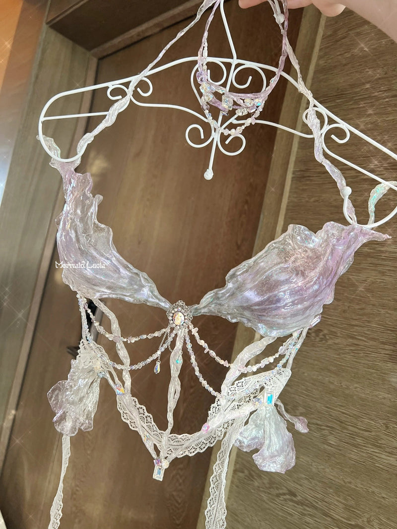 Sparkly Bling Crystal Mermaid Bra Top In Lilac Custom Festival Summer New  XL