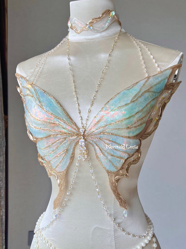 Black Glaze Butterfly Shells Resin Porcelain Mermaid Corset Bra