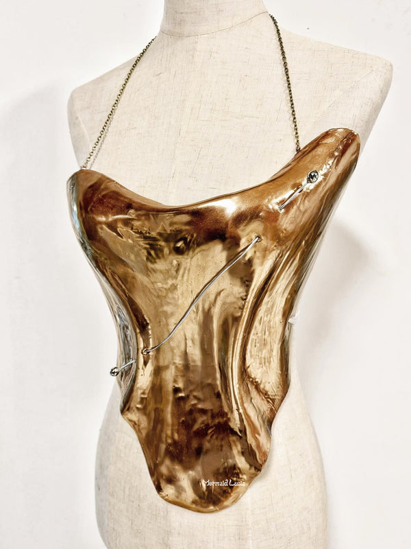 Golden Flow Curve Resin Mermaid Corset Bra Top Cosplay Costume Patent-Protected