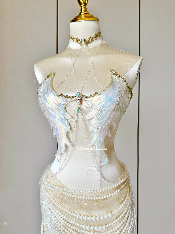 Angel Wings Resin Porcelain Mermaid Corset Bra Top Cosplay Costume Patent-Protected
