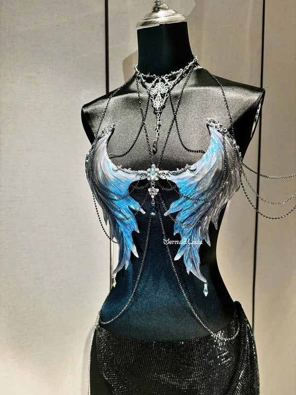 Metallic Color Angel Wings Resin Porcelain Mermaid Corset Bra Top Cosplay Costume Patent-Protected