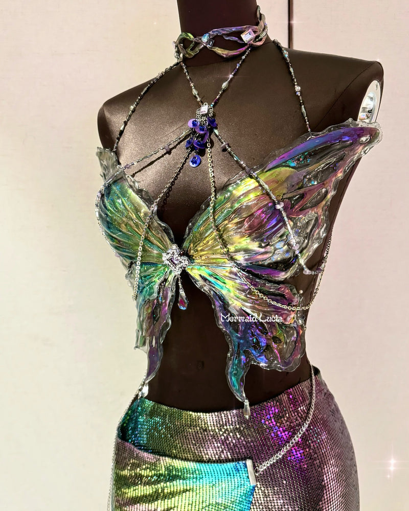 Metallic Color Butterfly Ballet Dream Resin Mermaid Corset Bra Top Cosplay Costume Patent-Protected