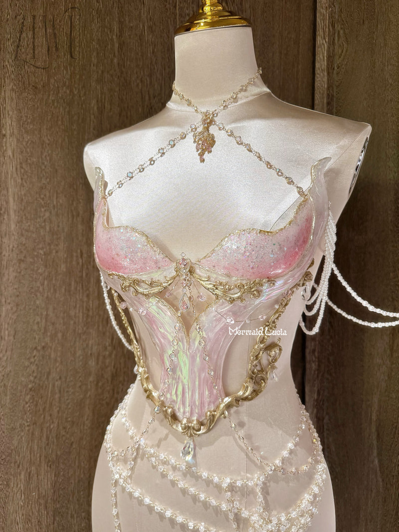 Pearl Glossy Resin Mermaid Corset Bra Top Cosplay Costume Patent