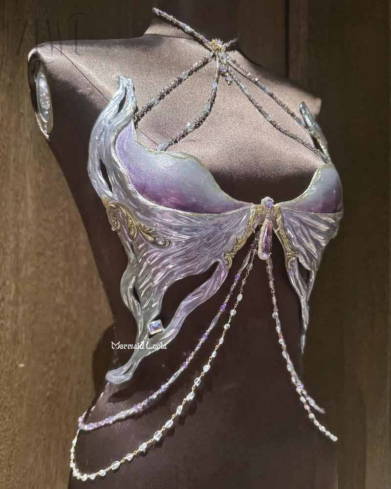 Luxurious Crystal Diamond Queen Resin Porcelain Mermaid Corset Bra Top