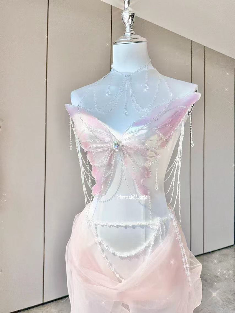 Pink Celestial Wings Resin Mermaid Corset Bra Top Cosplay Costume Patent-Protected