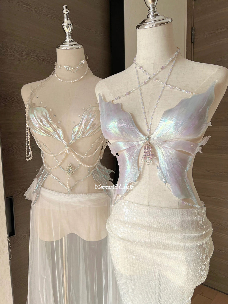 Dream Color Pearl Angel Resin Mermaid Corset Bra Top Cosplay Costume P
