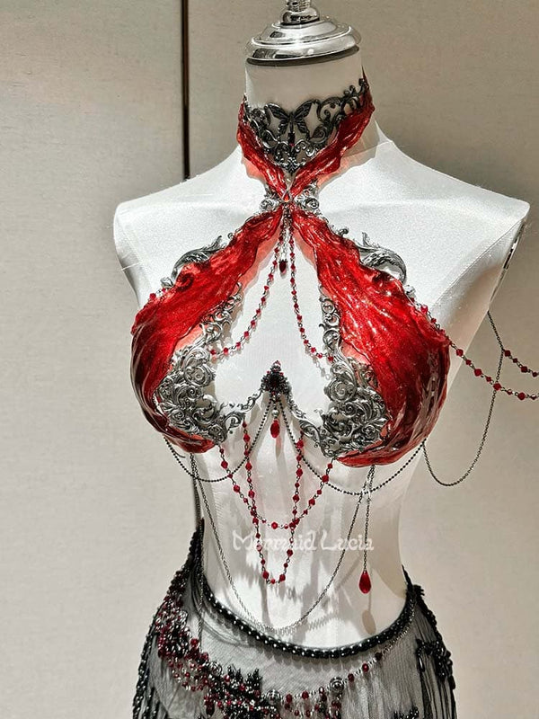 Red Color Woodland Fairy Resin Porcelain Corset Bra Top Cosplay Costume Patent - Protected