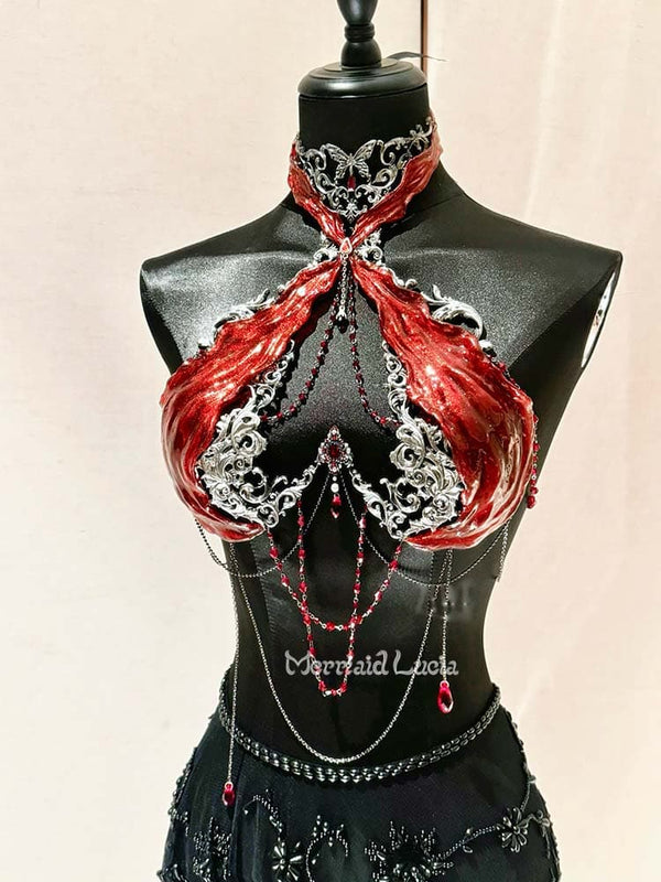 Red Color Woodland Fairy Resin Porcelain Corset Bra Top Cosplay Costume Patent - Protected