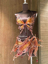 Nature's Flame-Amber Petals Resin Mermaid Corset Bra Top Cosplay Costume Patent-Protected