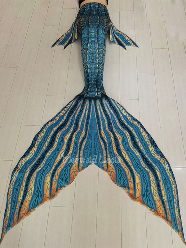 Crocodile print fishtail dark blue illusion suit