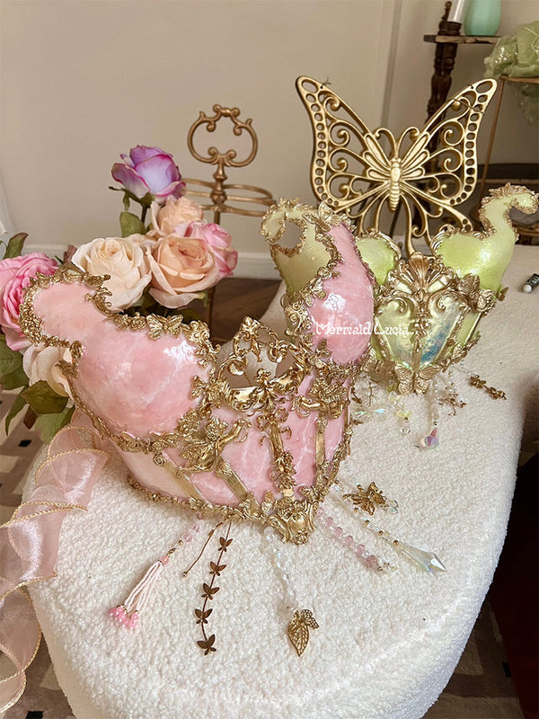 Light Pink Butterfly Opal Bones Resin Mermaid Corset Bra Top Cosplay Costume Patent-Protected