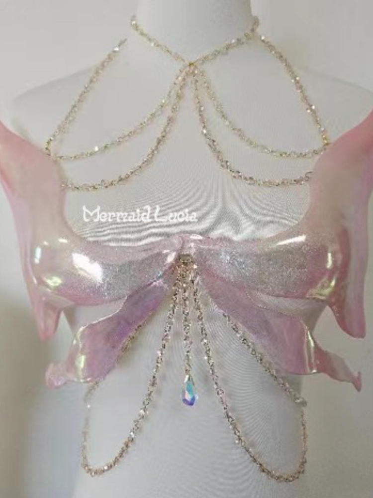 Pink Shimmering Angel Wings Resin Mermaid Corset Bra Top Cosplay Costume Patent-Protected