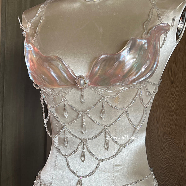 Luxurious Crystal Diamond Queen Resin Porcelain Mermaid Corset Bra Top