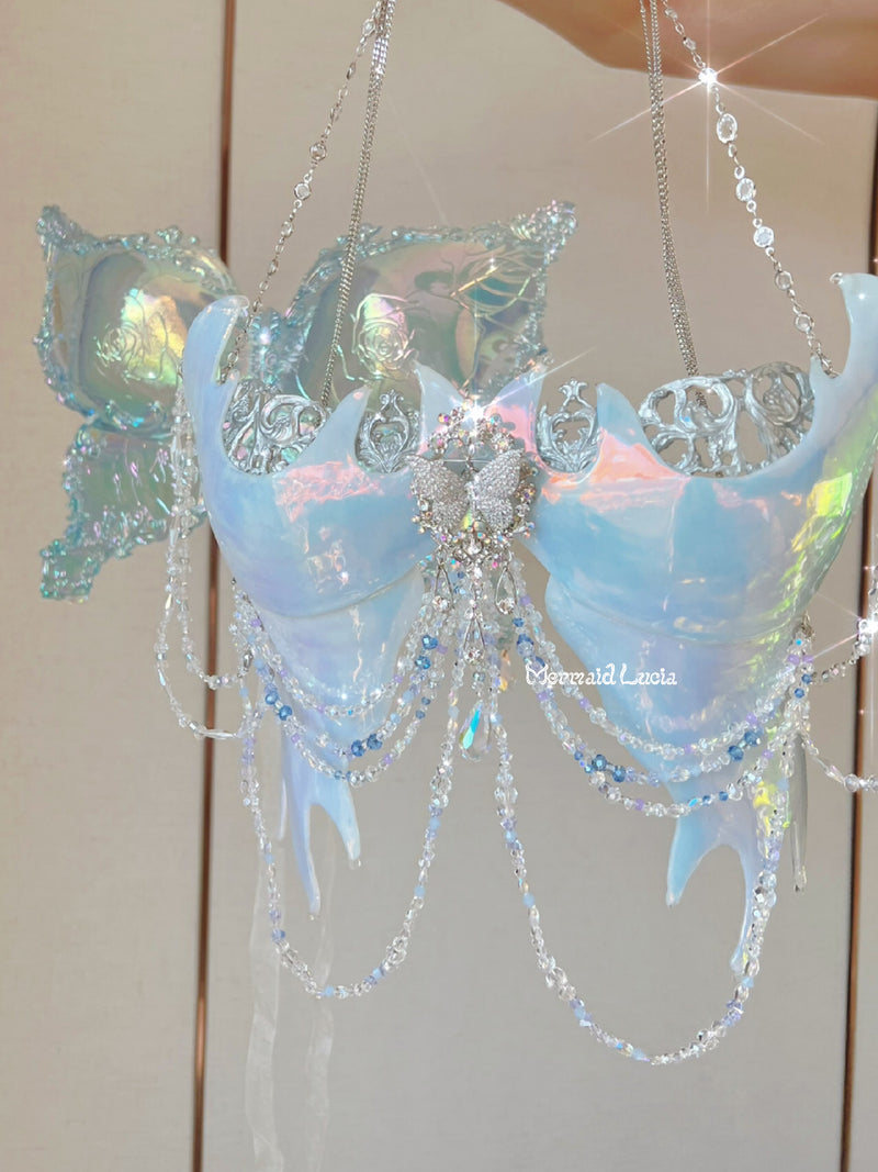 Midsummer Night Illusion Butterfly Resin Mermaid Corset Bra Top Cospla