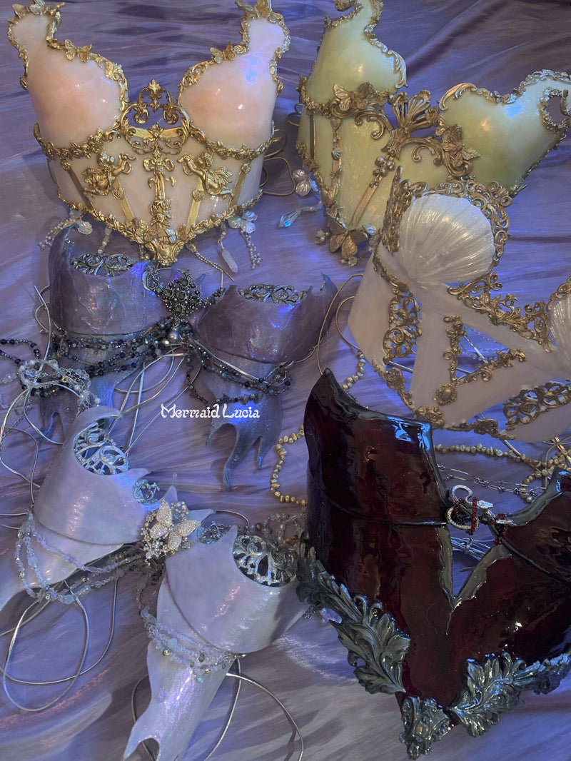 Midsummer Night Illusion Butterfly Resin Mermaid Corset Bra Top Cospla
