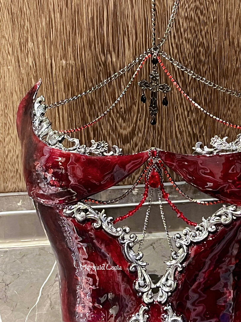 Rose Gothic Blood Resin Mermaid Corset Bra Top Cosplay Costume Patent